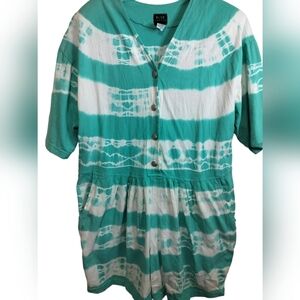 1941) Vintage Blue Cactus Tye Dye Cotton Knit Romper Size Large